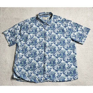Tommy Bahama Shirt Mens 2XL Blue Floral Silk Hawaiian Tropical Camp Beach Aloha